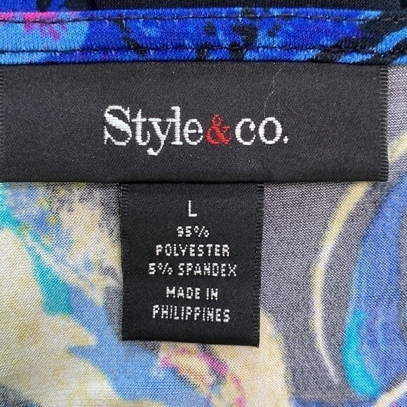 Style & Co Beaded Tunic Top Multicolored Leaves Print 3/4 Sleeve V-Neck Stretchy - Picture 9 of 16